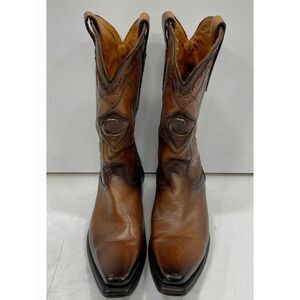 Franco Cuadra Mens 9.5 Western Cowboy Boots Brown Leather Square Toe Accents
